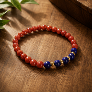 Bead Bracelet: Vermilion-Green Five Fortunes Auspicious D96