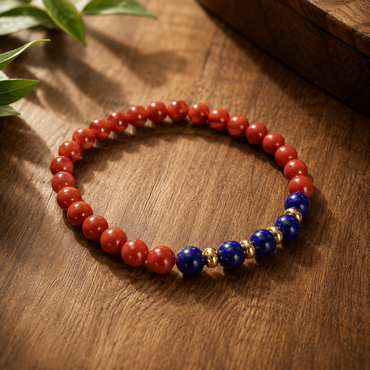 Bead Bracelet: Vermilion-Green Five Fortunes Auspicious D96